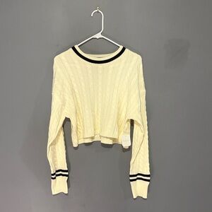 Altar'd State Ivory Knit Sweater with Dark Stripes
